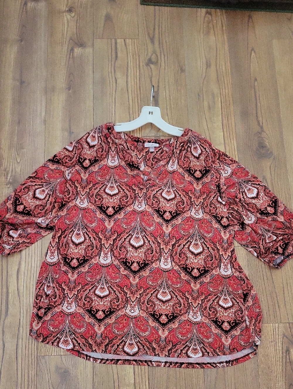 Roz & Ali Red Paisley Print Tunic Top